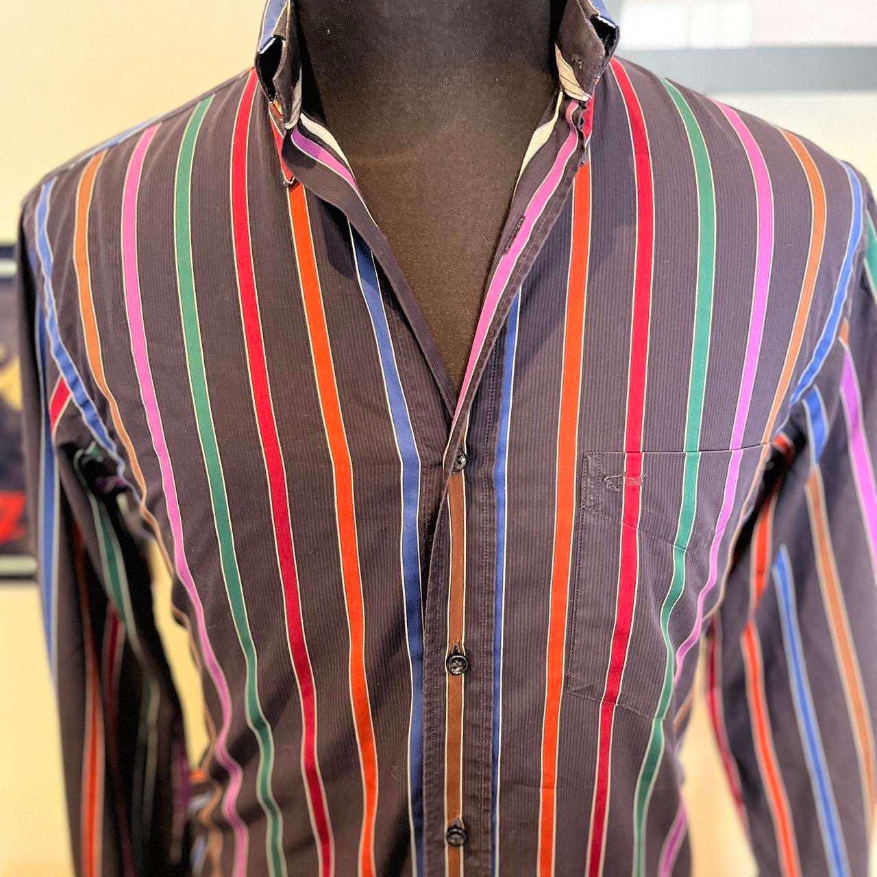 Paul & Shark 100% Cotton Black Red Striped Shirt Size 40 M, Made in Italy