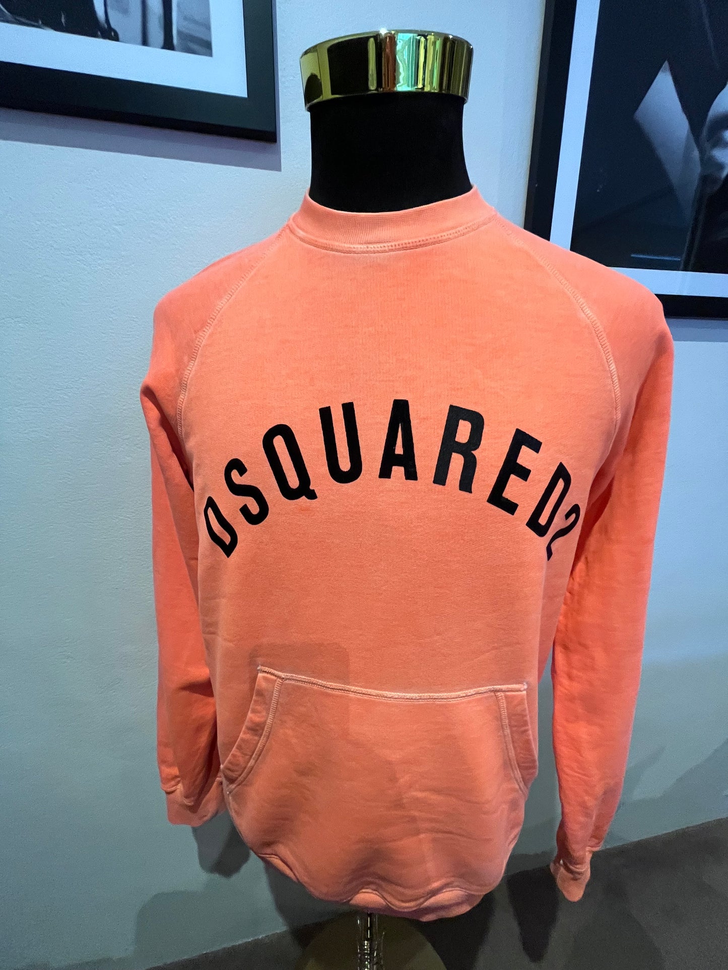 Dsquared2 100% Cotton Orange Sweater Size Small with Front Pocket Made in Italy