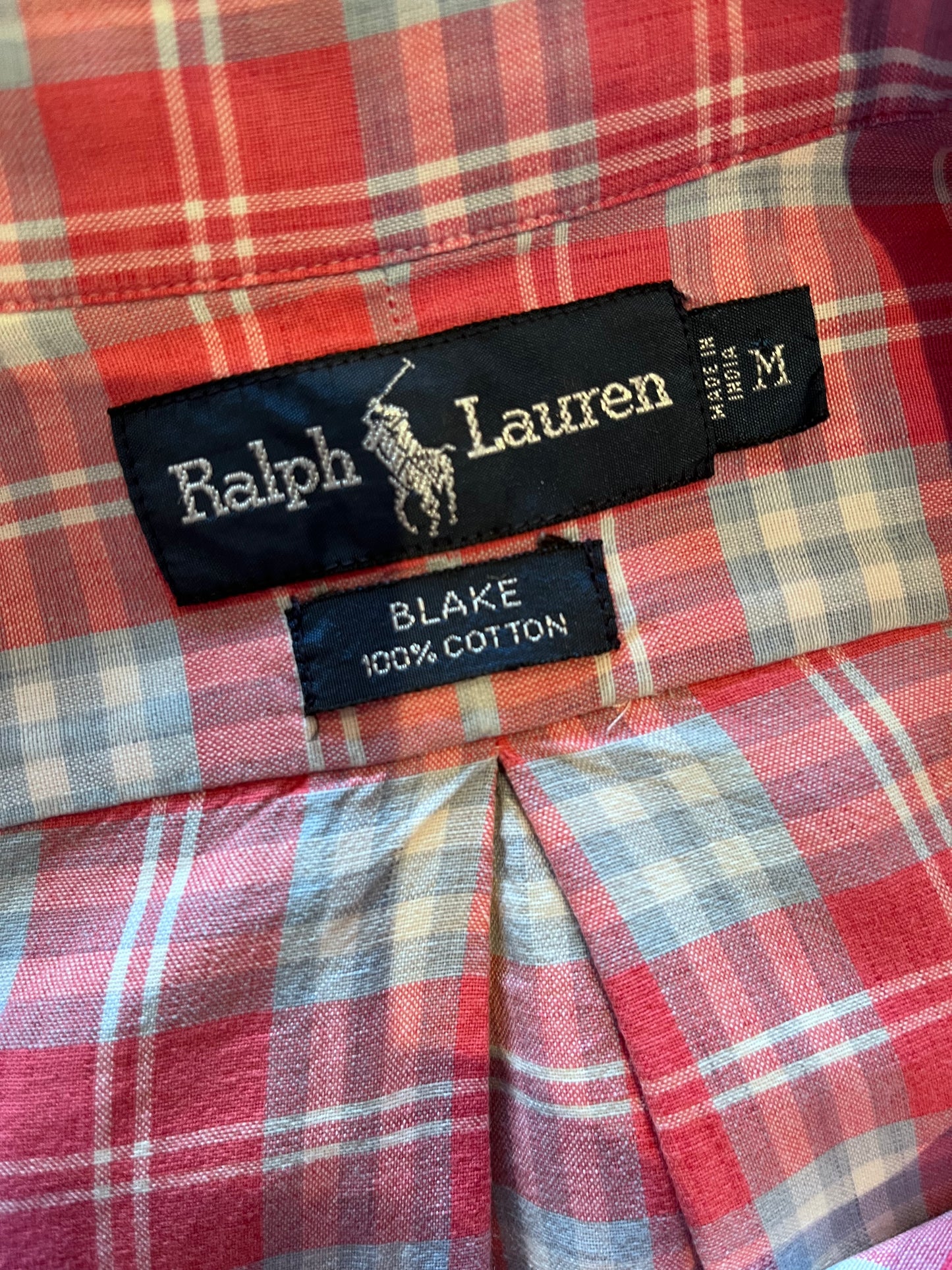 Ralph Lauren 100% Cotton Pink Check Shirt Size US M UK Large Classic Fit Button Down Collar
