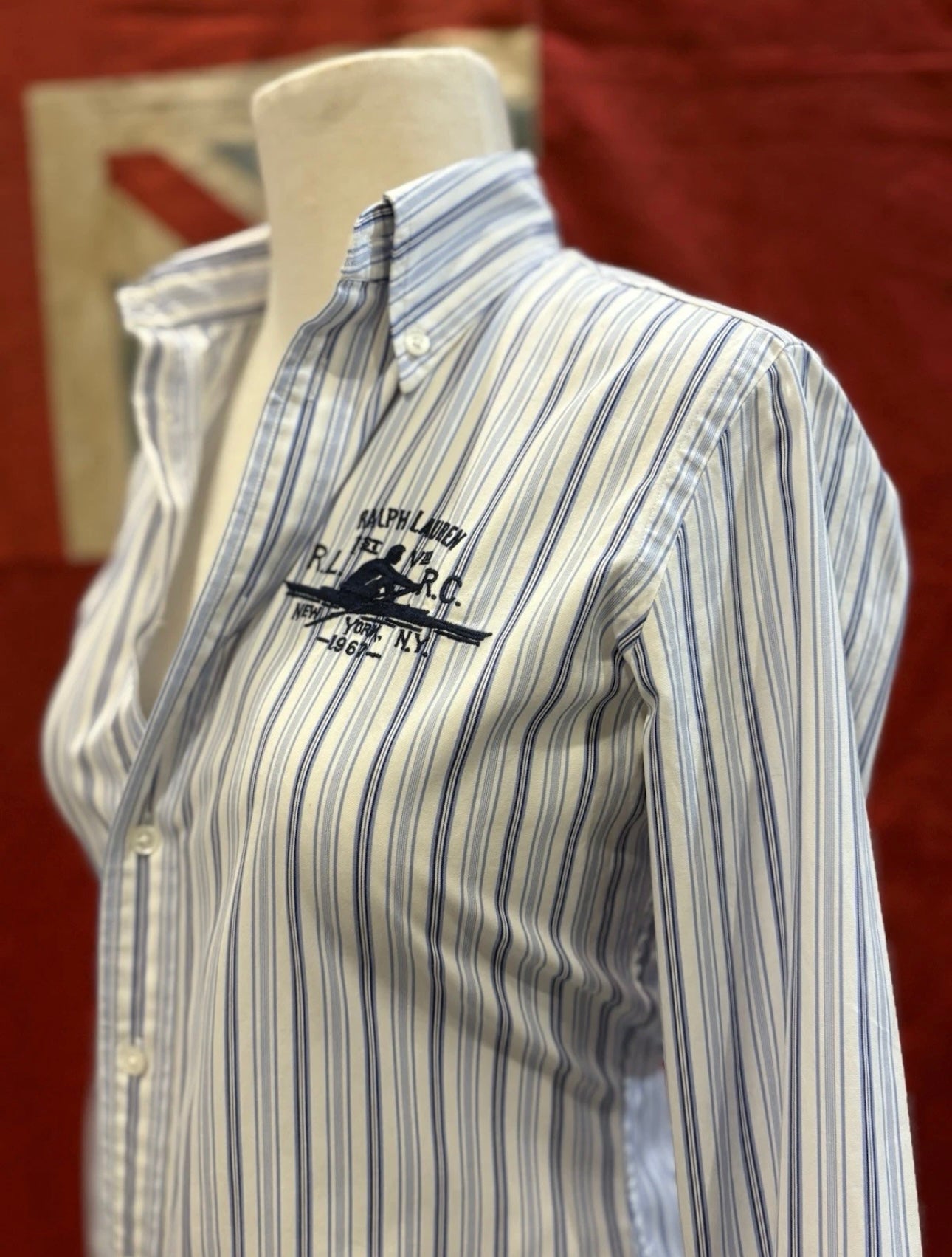 Ralph Lauren Women’s 100% Cotton Blue Striped Chest Logo Shirt Size 6