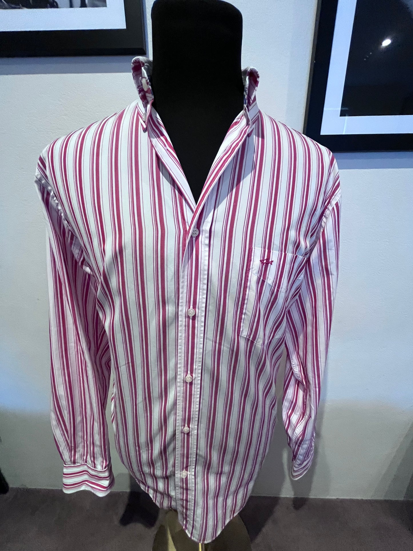 Paul & Shark 100% Cotton Red White Stripe Shirt Size 42 Large Made in Italy Button Down Collar