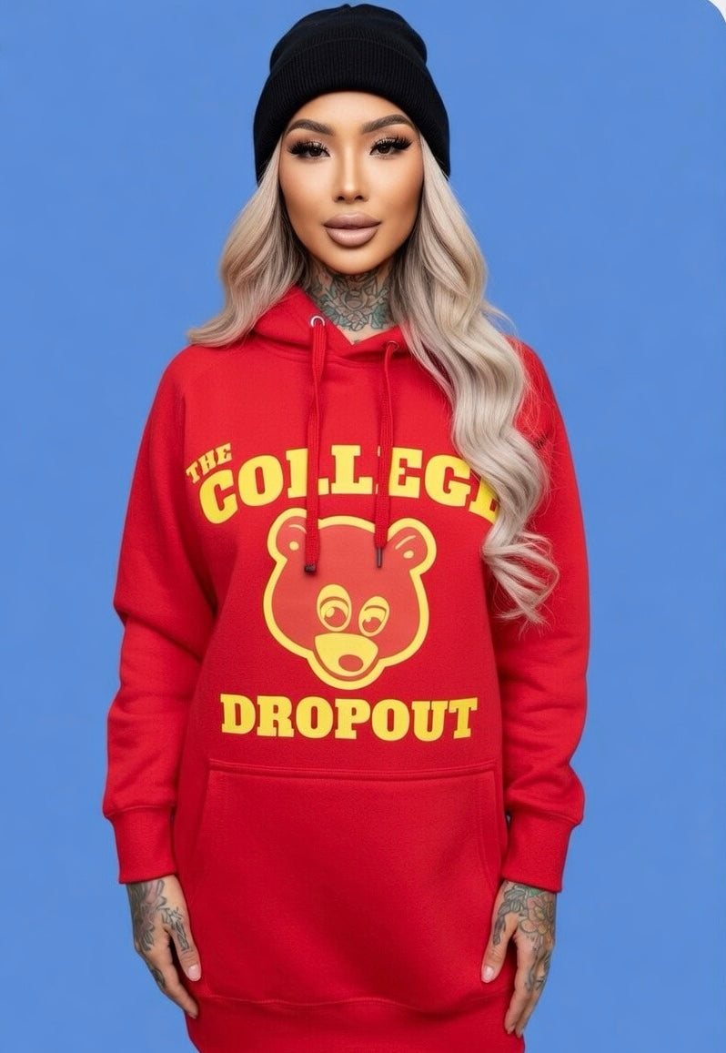 Kanye West 100% Fleece Red Hoodie “The College Drop Out” Chest & Back Logo Print