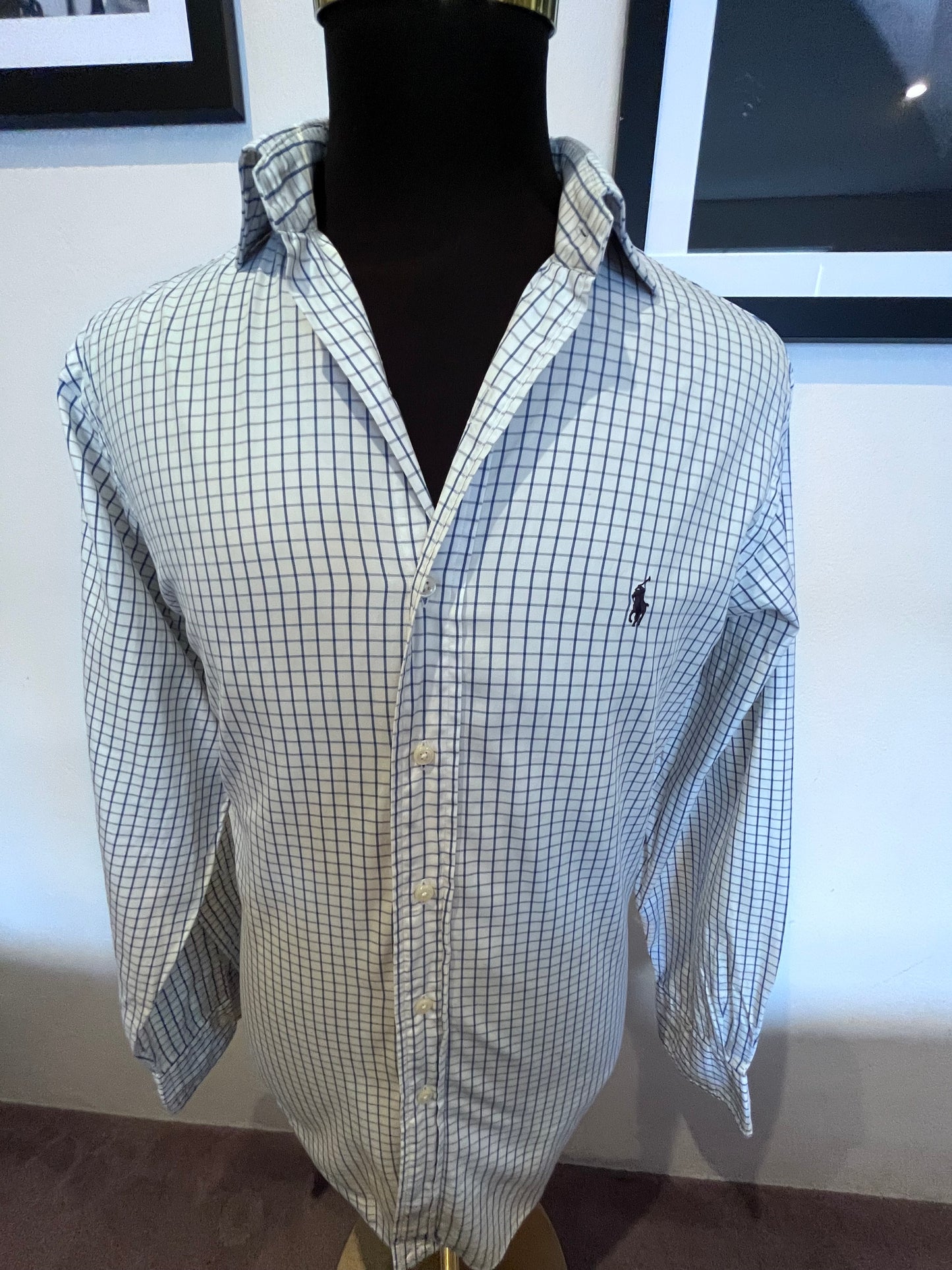Ralph Lauren 100% Cotton White Blue Check Shirt Size Large Classic Fit