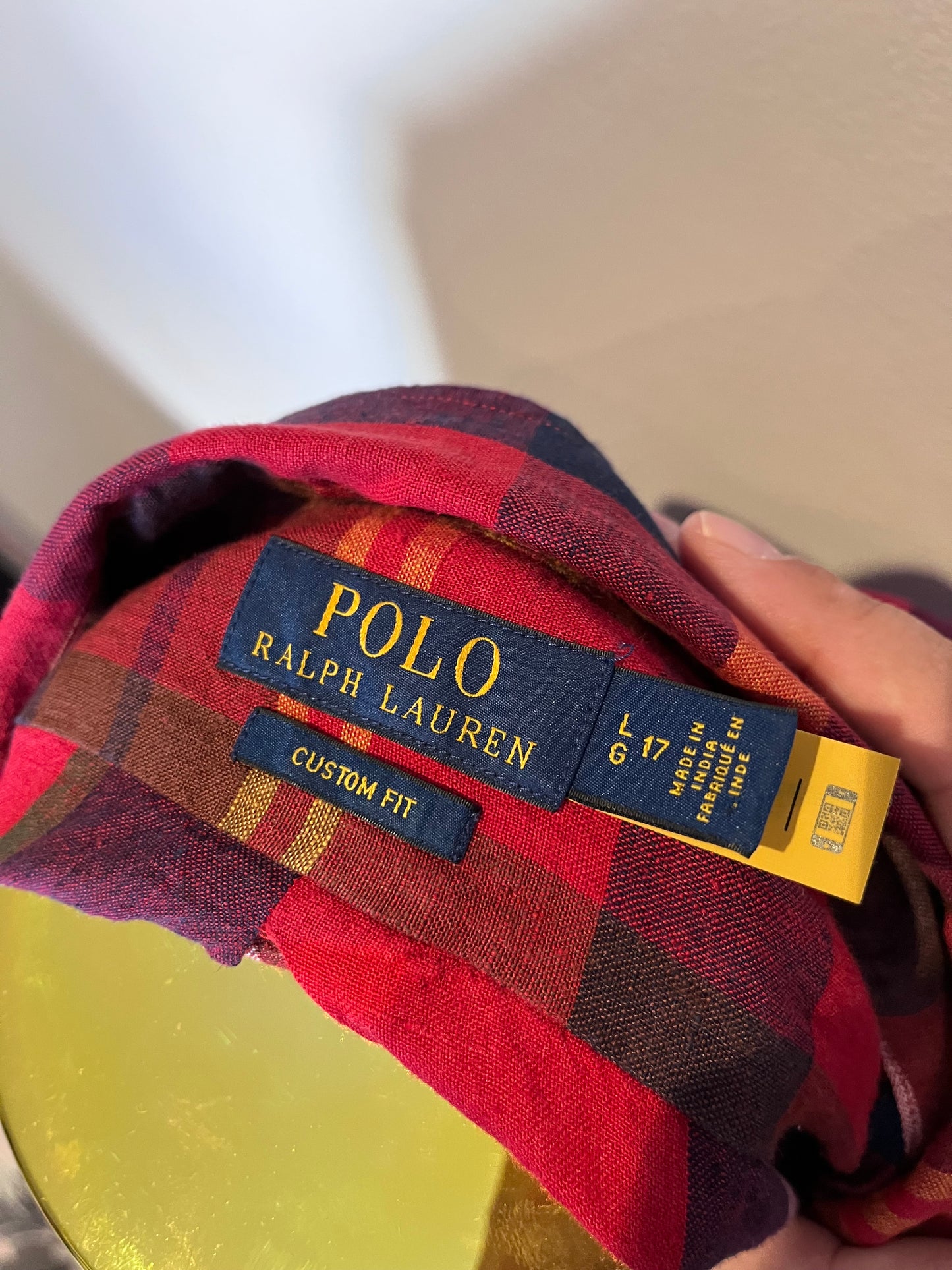 Ralph Lauren 100% Cotton Linen Check Shirt Size Large Custom Fit