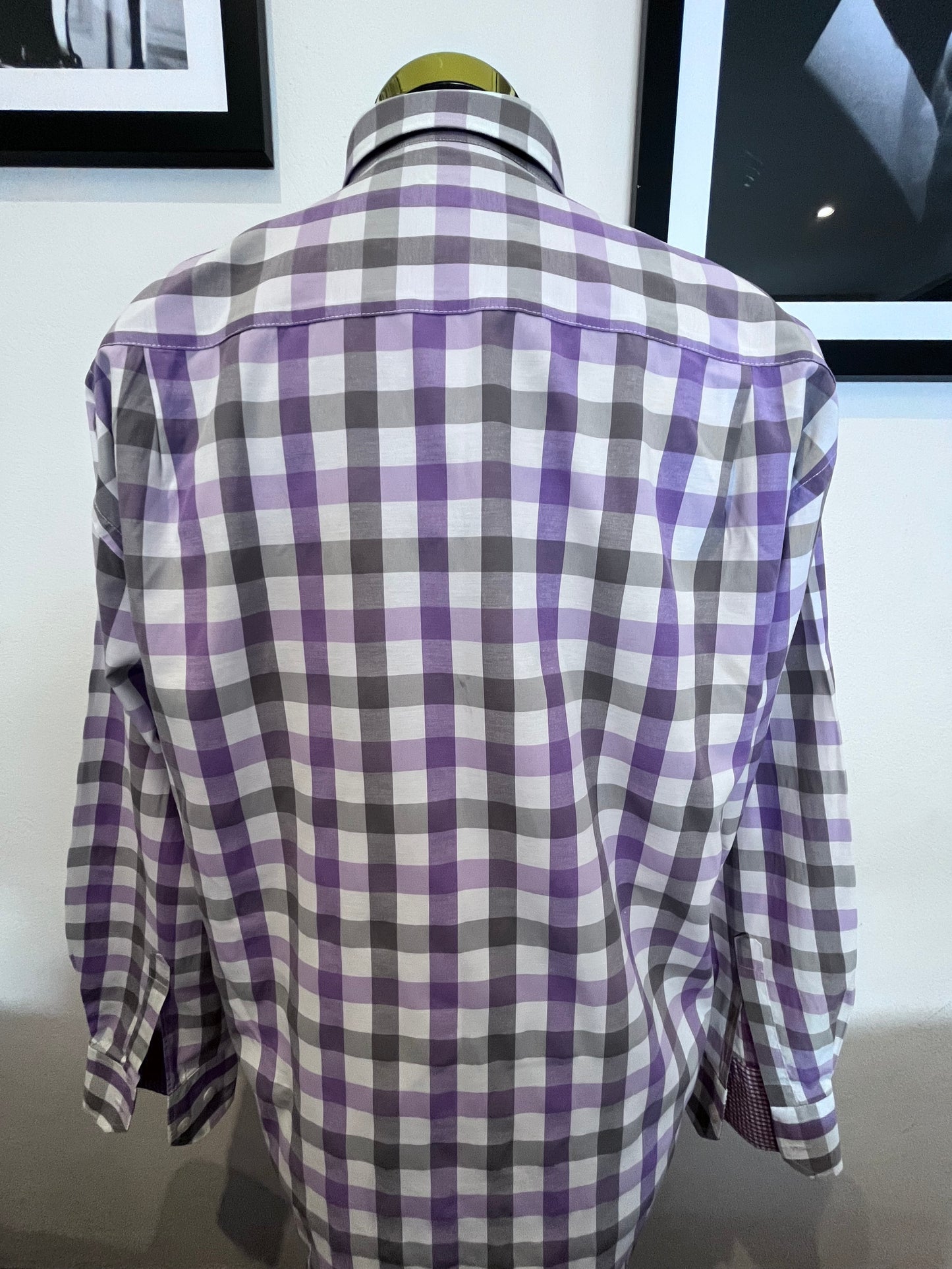 Paul & Shark 100% Cotton Purple White Check Shirt Size Large Made in Italy