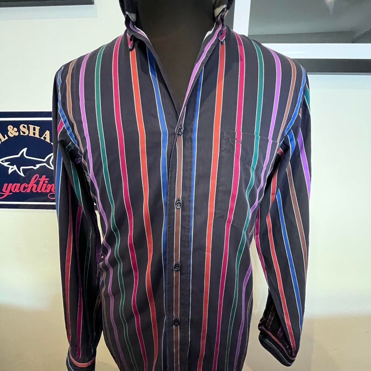 Paul & Shark 100% Cotton Black Red Striped Shirt Size 40 M, Made in Italy