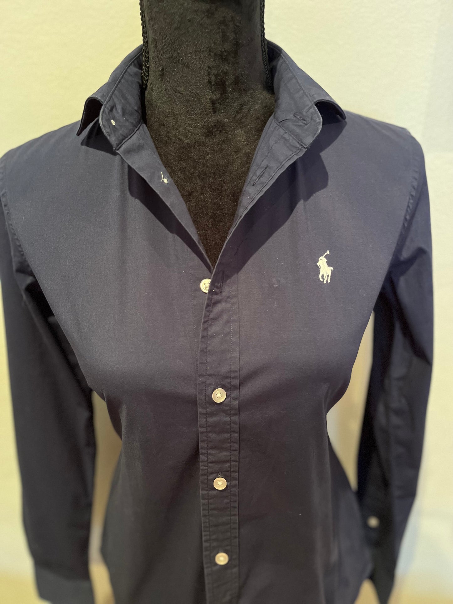 Ralph Lauren Women’s 100% Cotton Navy Blue Shirt Size 6 Slim Fit