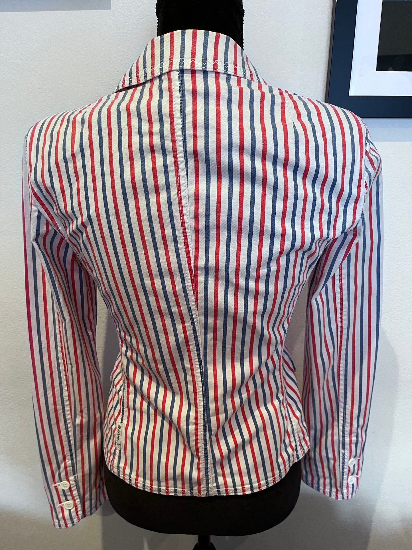 Armani 100% Cotton Women’s Pin Stripe Fitted Jacket Size 40 Small Slim Fit