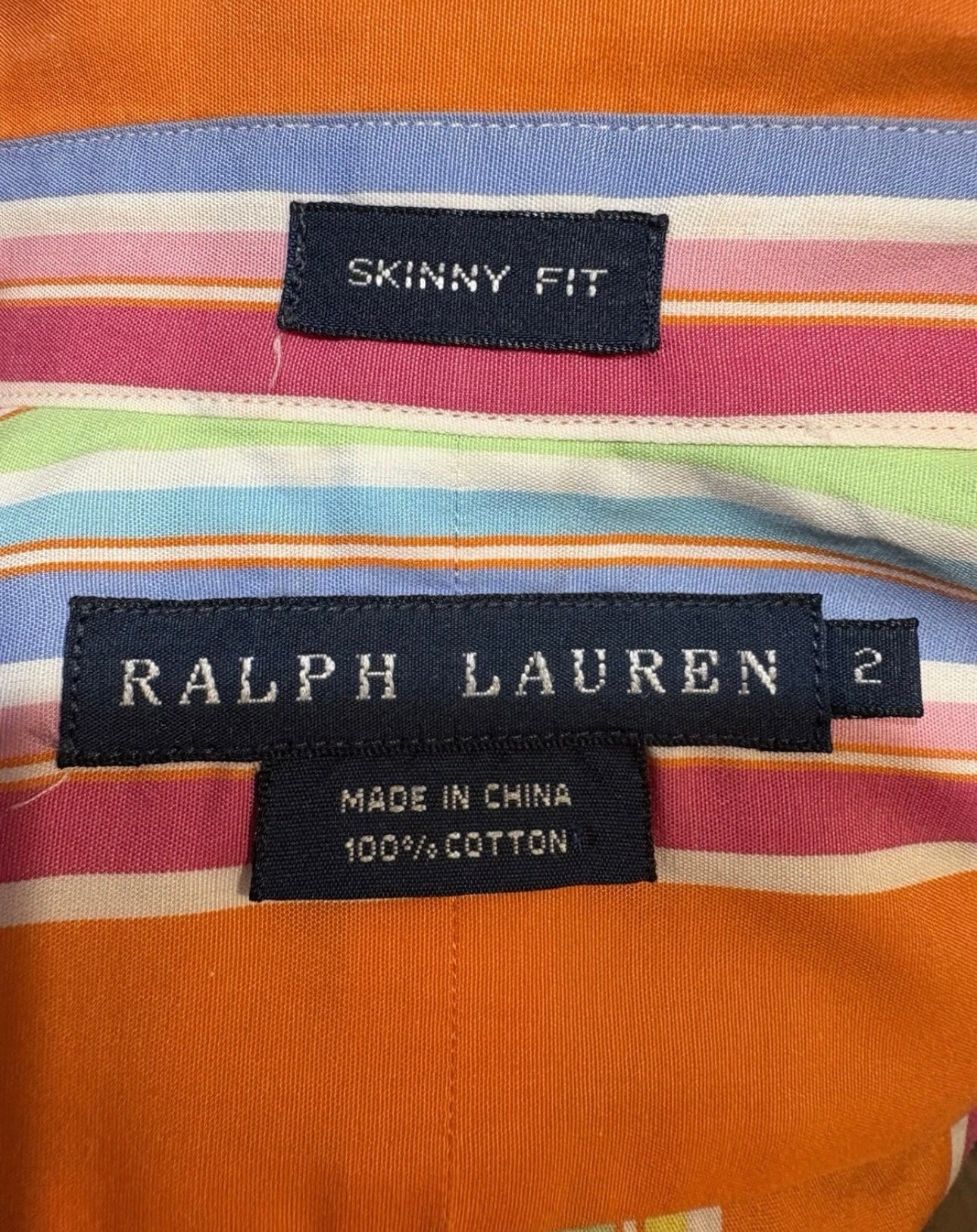 Ralph Lauren Women’s 100% Cotton Orange Striped Shirt Size 2