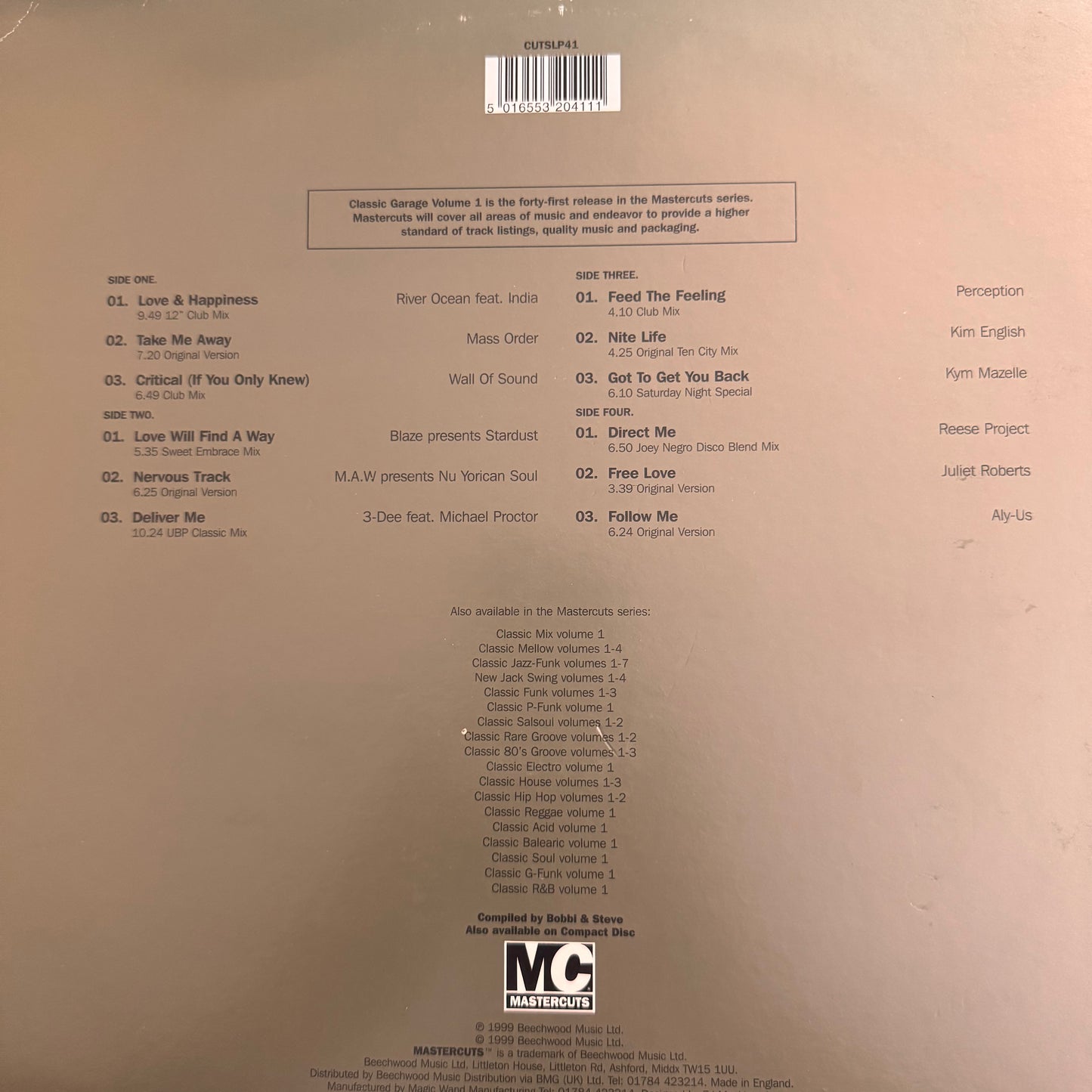 Mastercuts ‘Classic Garage’ 12 Track Double Vinyl Record
Full track listing in photos