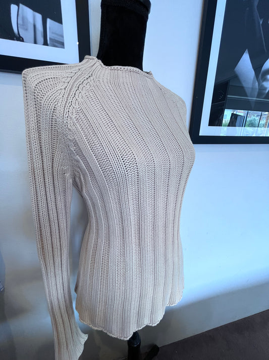 Ralph Lauren Women’s 100% Cotton Crew Neck Cream Cable Sweater Size M