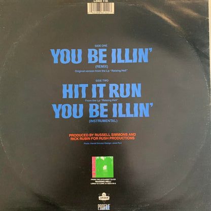 RUN DMC “You’ll Be illin” / “Hit It Run” 3 Track 12inch Vinyl Single Track Listing In Photos Featuring Remix and Instrumentals