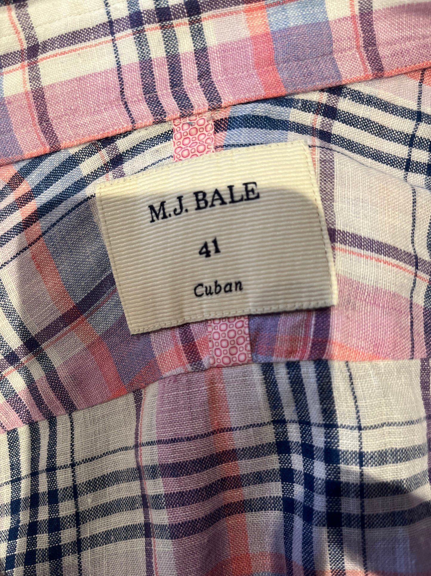 MJ Bale 100% Linen Pink White Check Shirt Cuban Fit