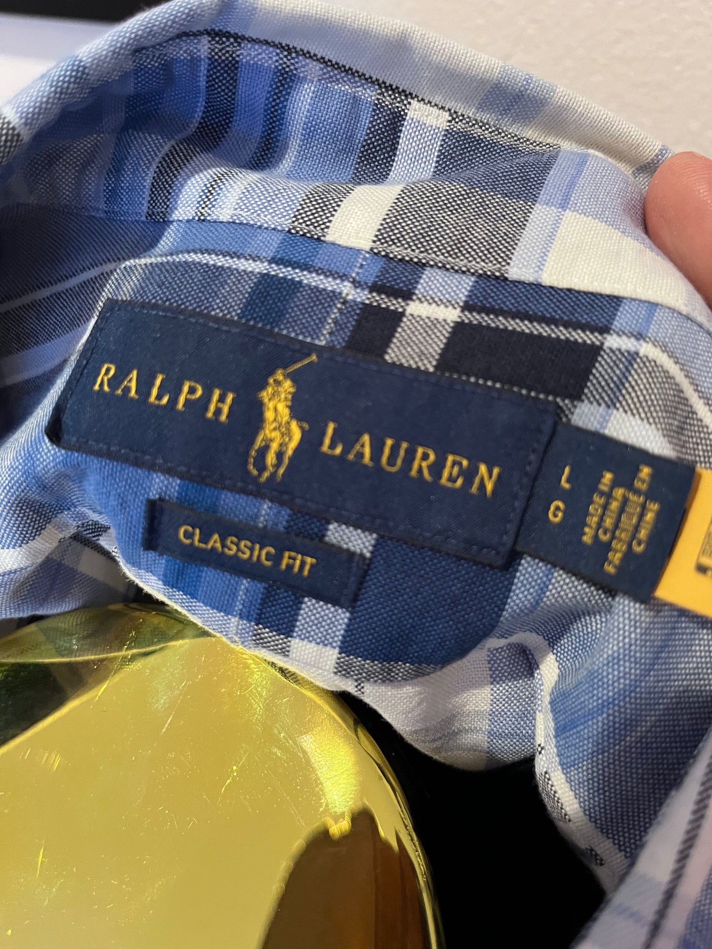 Ralph Lauren 100% Cotton Blue / White Check Short Sleeve Classic Fit Shirt Size L