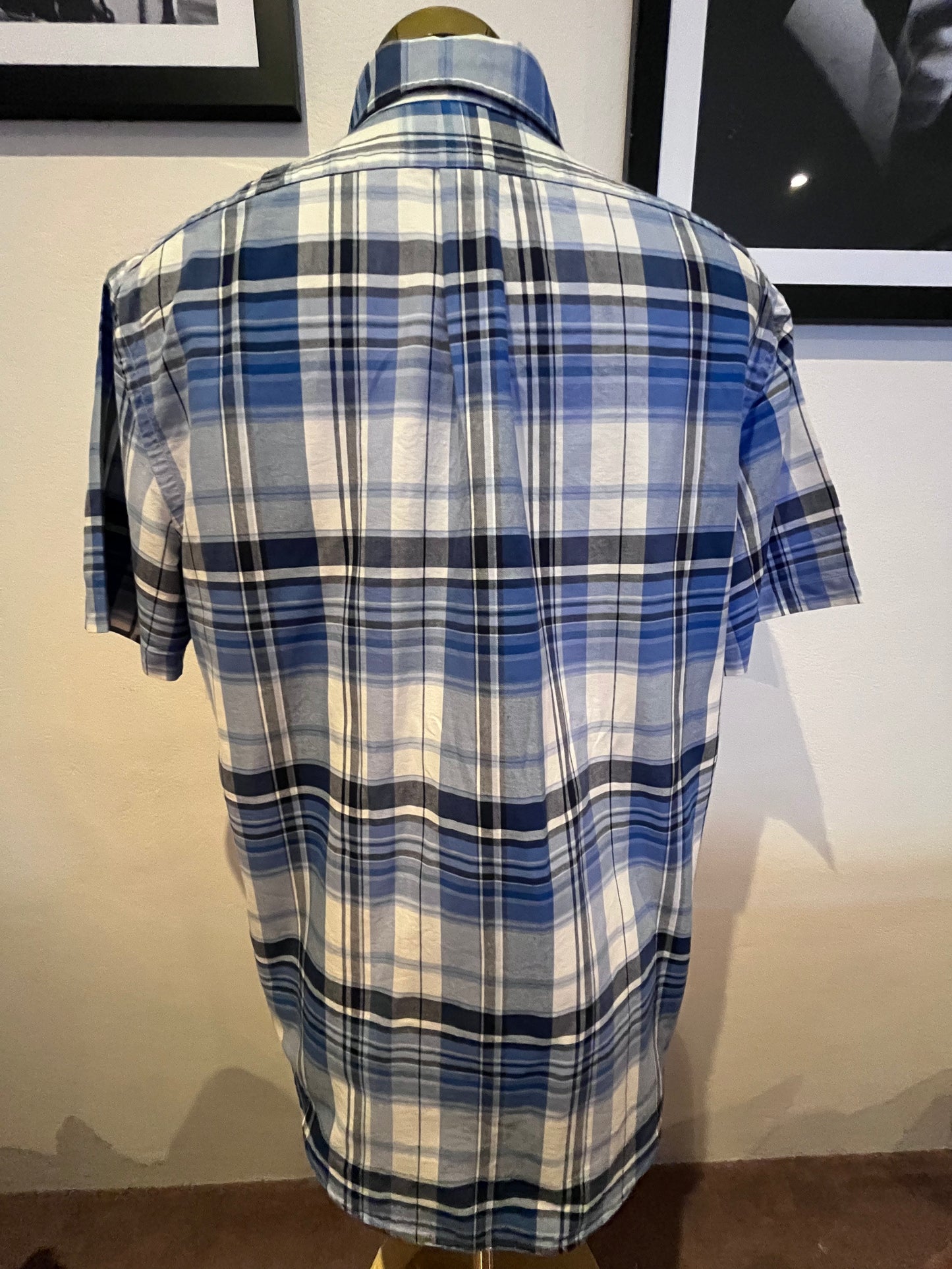 Ralph Lauren 100% Cotton Blue / White Check Short Sleeve Classic Fit Shirt Size L
