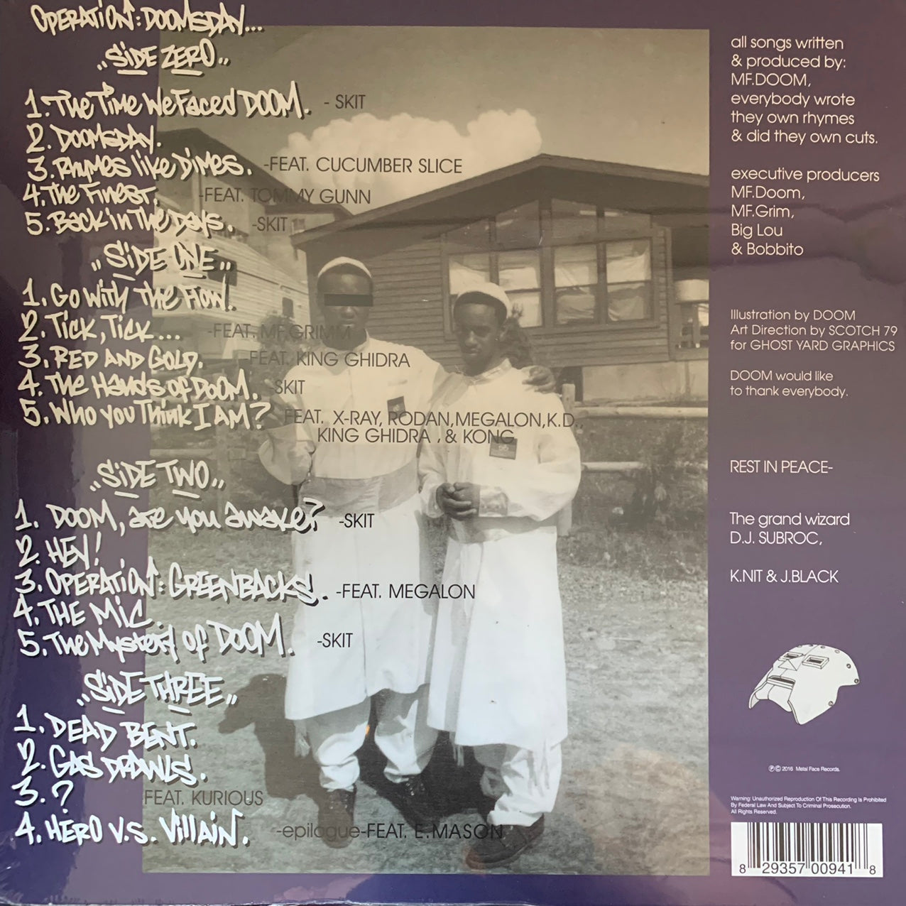 MF DOOM ‘Operation: Doomsday’ 2 X Vinyl Double LP 19 Track Album, Featuring “Doomsday” / “ Red And Gold” / “The Mystery Of Doom