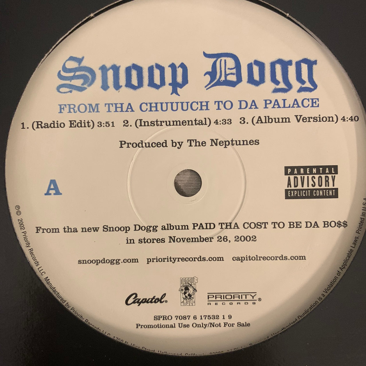 Snoop Dogg “From Tha Chuuuch To Da Palace” / “Paper’d Up” 5 Version 12inch Vinyl