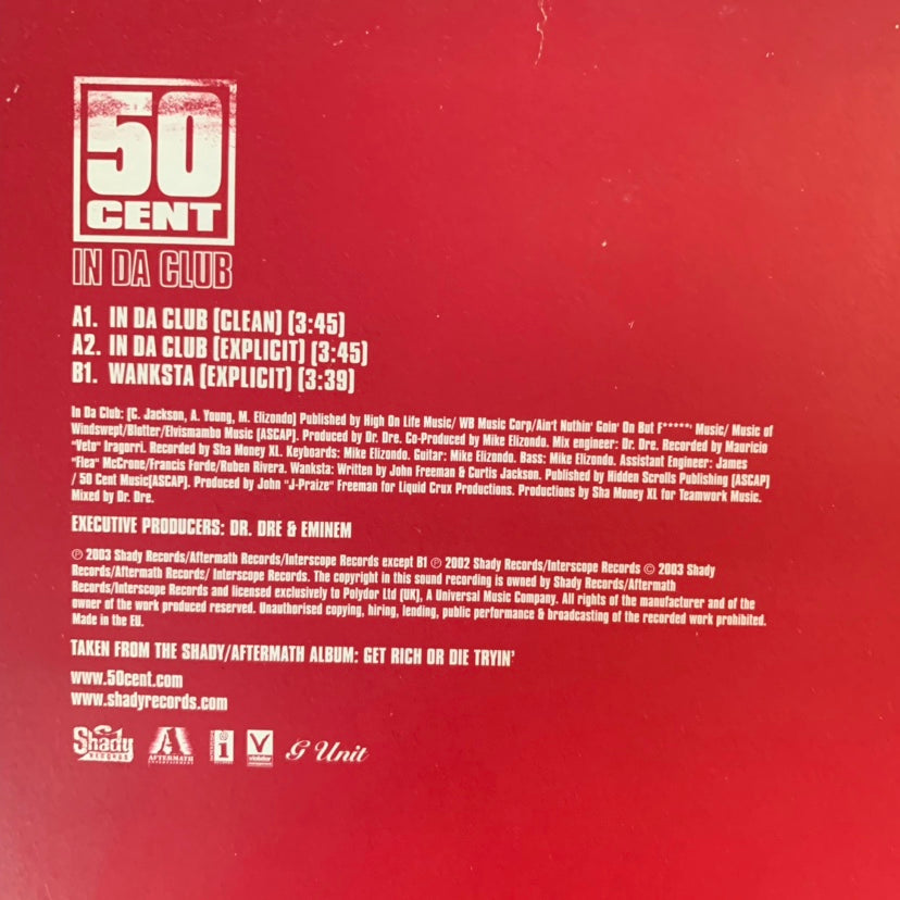 50 cent “In Da Club” 3 Track 12inch Vinyl