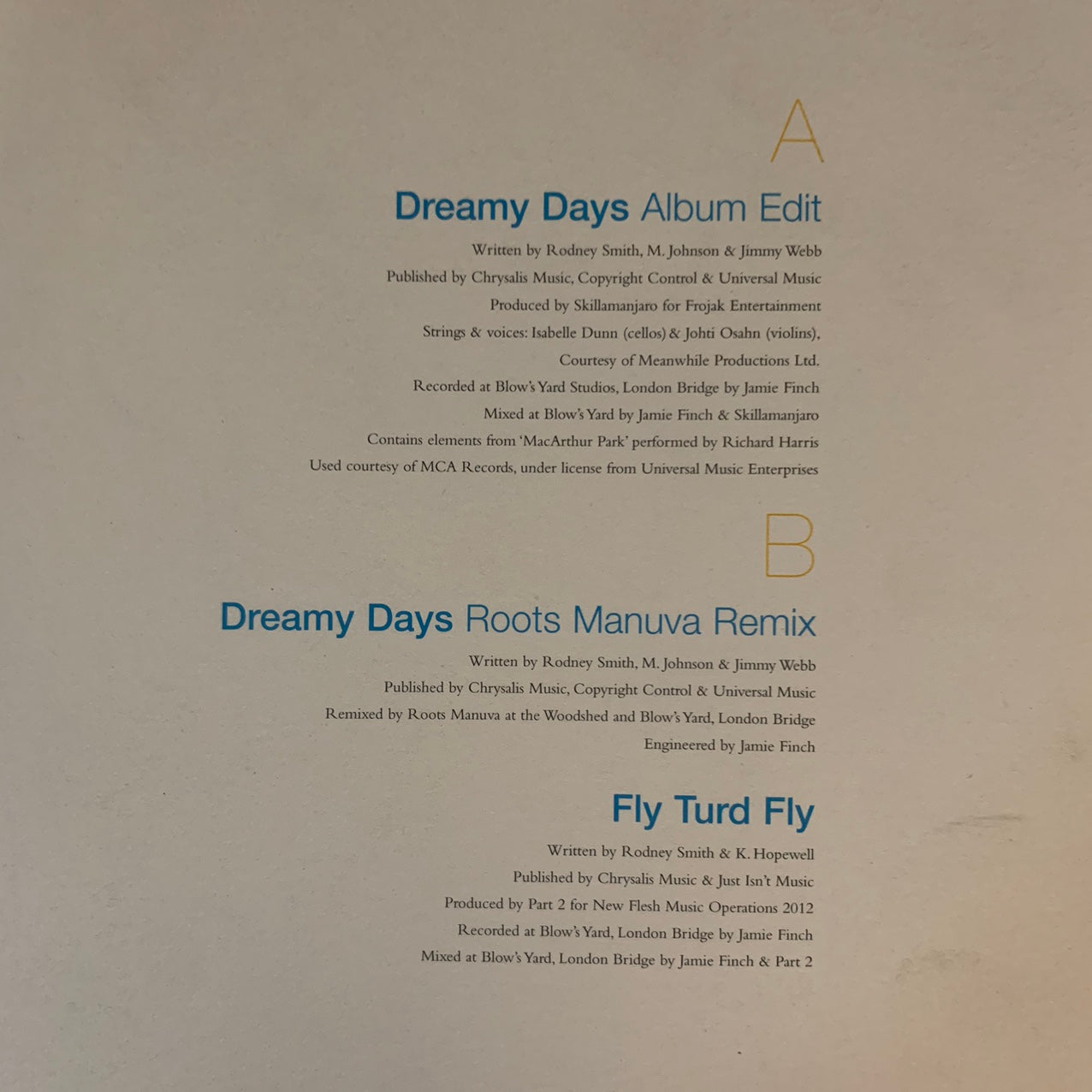 Roots Manuva “Dreamy Days” 2 Track 12inch Vinyl