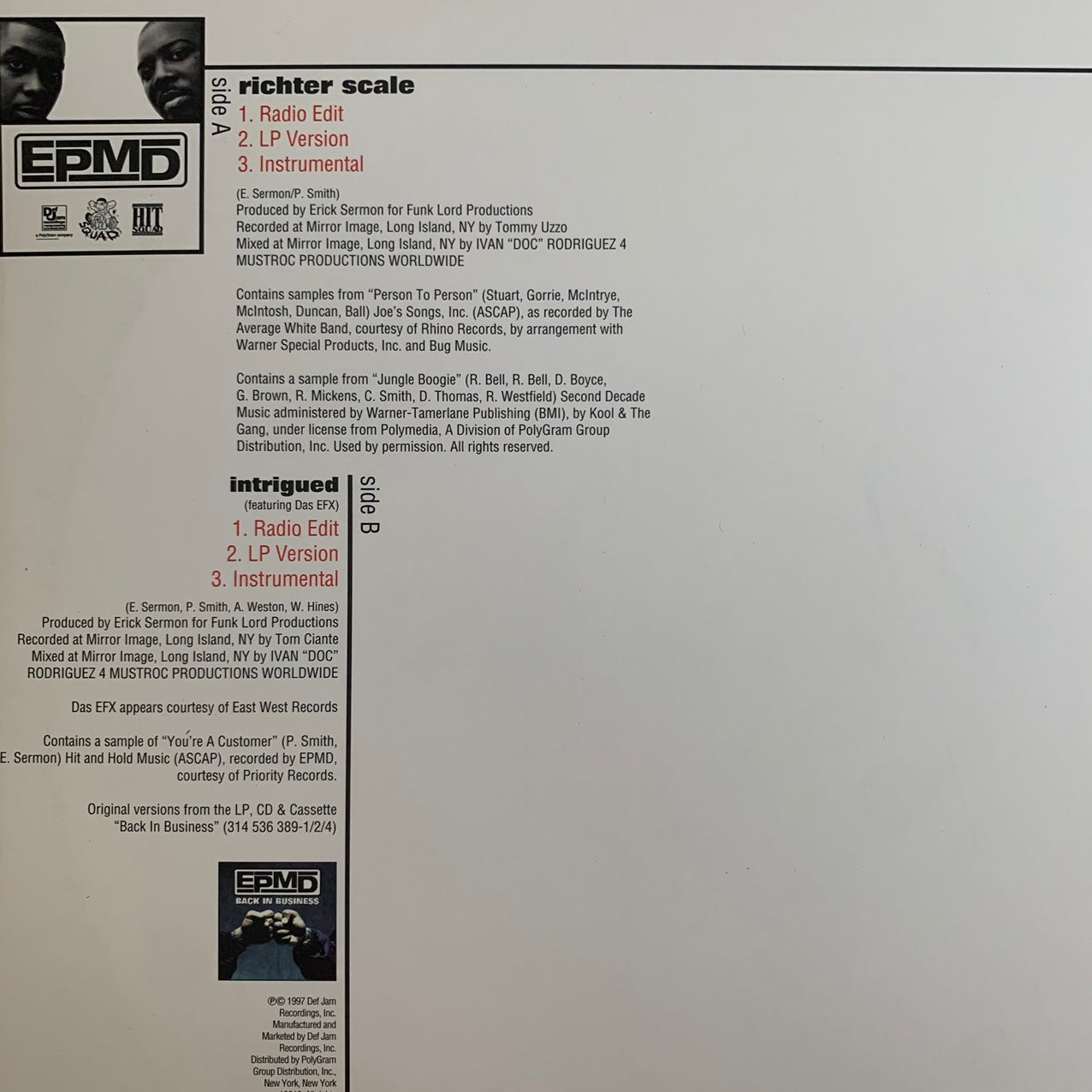 EPMD “Richter Scale” 6 Track 12inch Vinyl