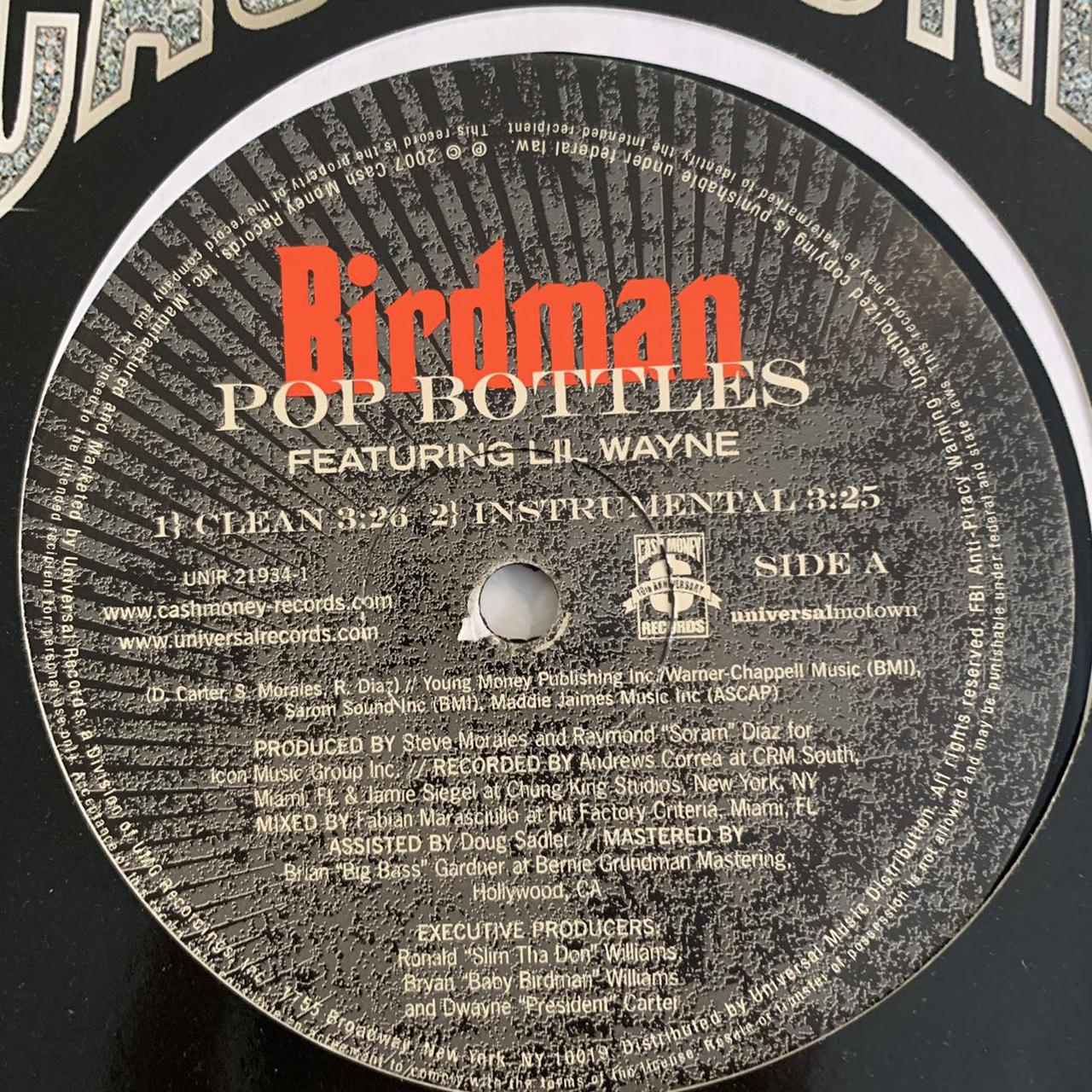 Birdman Feat Lil Wayne “Pop Bottles” 4 Version 12inch Vinyl