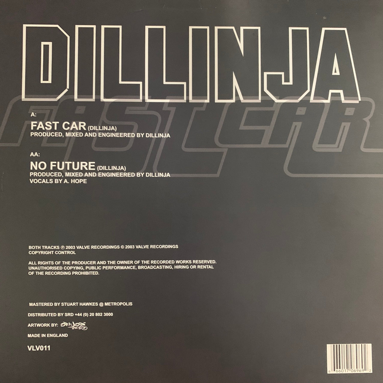 Dillinja “Fast Car” 2 Track 12inch Vinyl