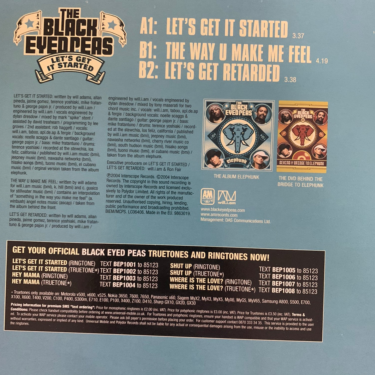 The Black Eyed Peas “Lets Get It Started” 3 Track 12inch Vinyl