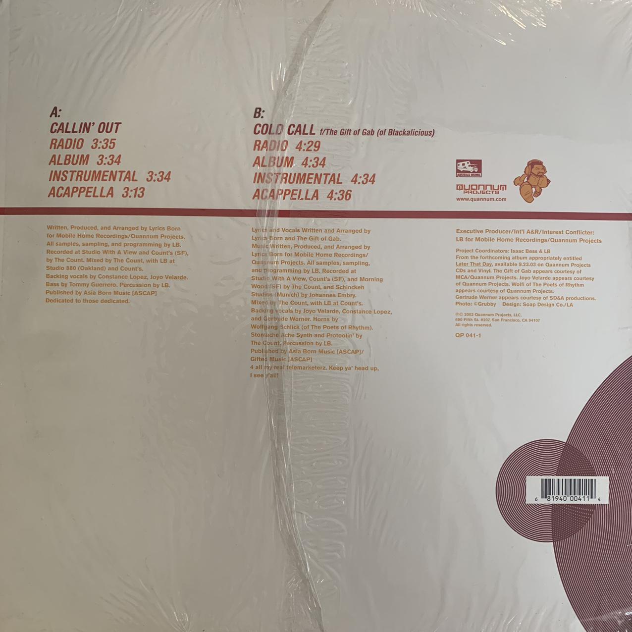 Lyrics Born “Callin’ Out” / “Cold Call” 8 Version 12inch Vinyl
