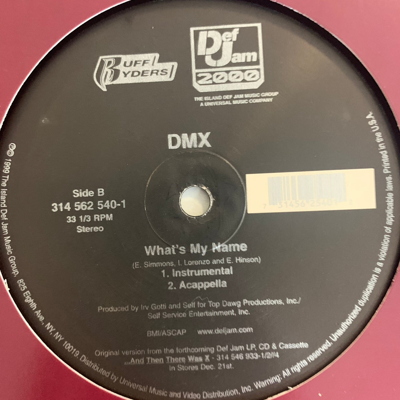 DMX “Whats My Name” 12inch Vinyl