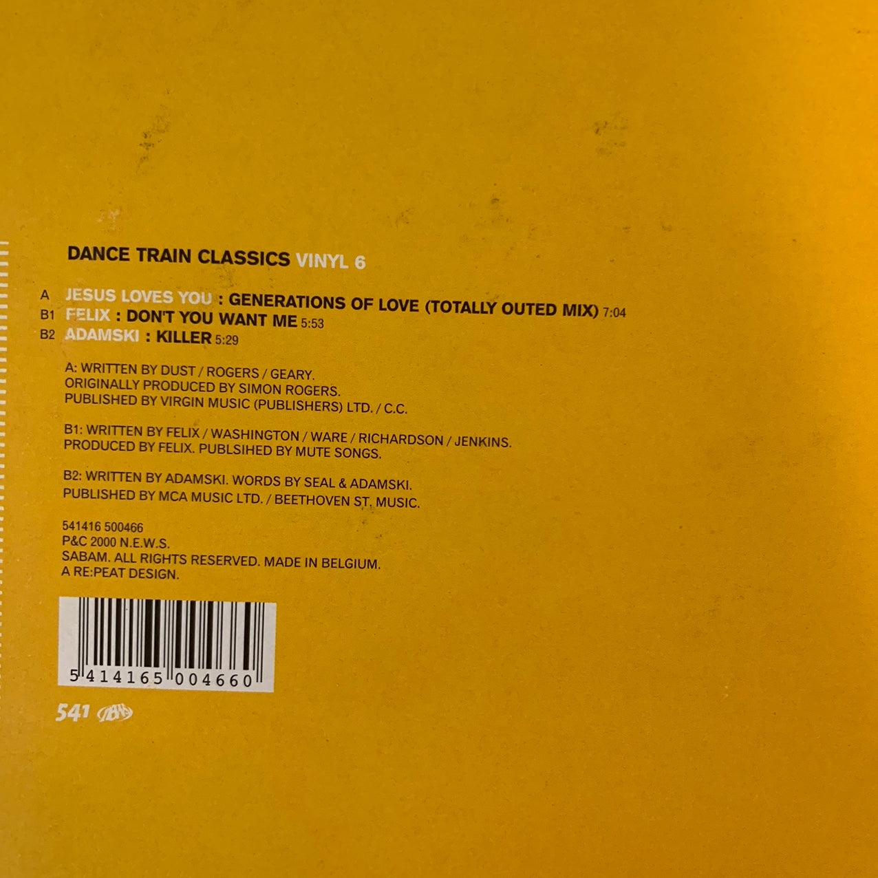 Dance Train Classics Vol 6 Feat Jesus Loves You, Felix and Adamski 3 Track 12inch Vinyl