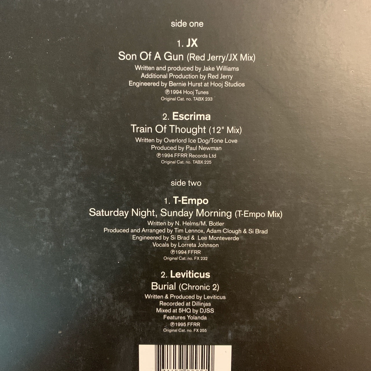 FFRR Classics Volume 7 4 Track 12inch Vinyl Single Track Listing In Photos includes JX, T-Empo, Escrima and Levictus,