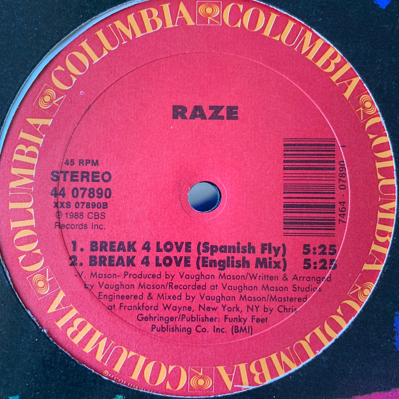 Raze “Break 4 Love” 4 Track 12inch Vinyl, Featuring Spanish Fly Mix, Drop The Panties Mix, Instrumental, English Mix