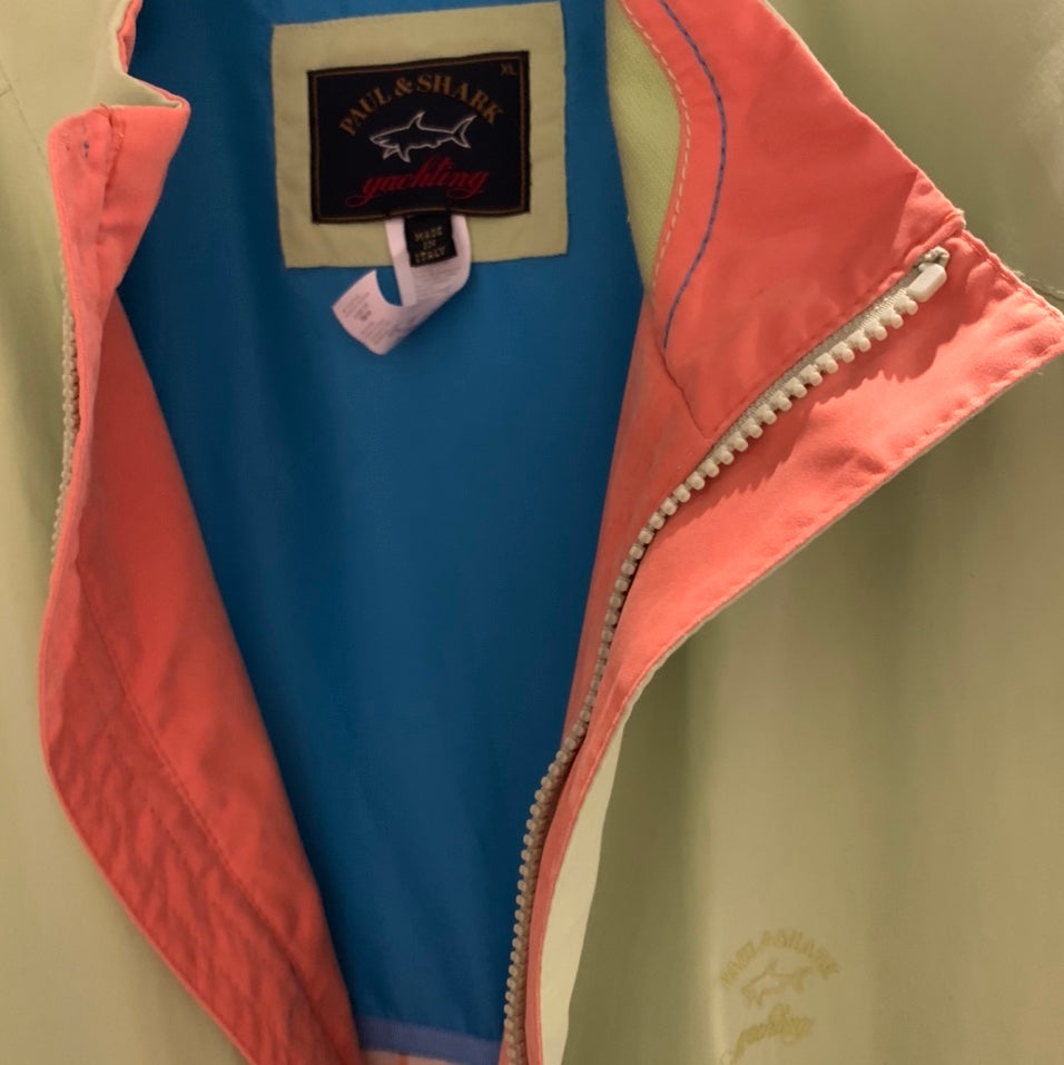 Paul & Shark lightweight Waterproof vintage Summer Bomber Jacket Size XL made in Italy Lime Green