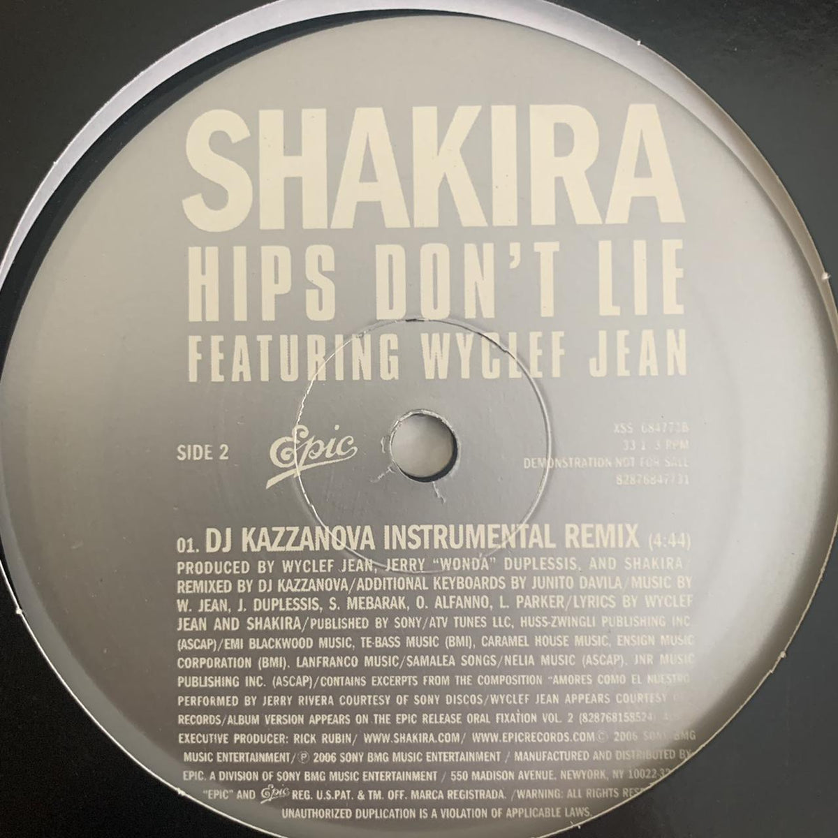 Shakira Feat Wyclef Jean “Hips Don't Lie” The DJ Kazzanova Remix Track  12inch Vinyl