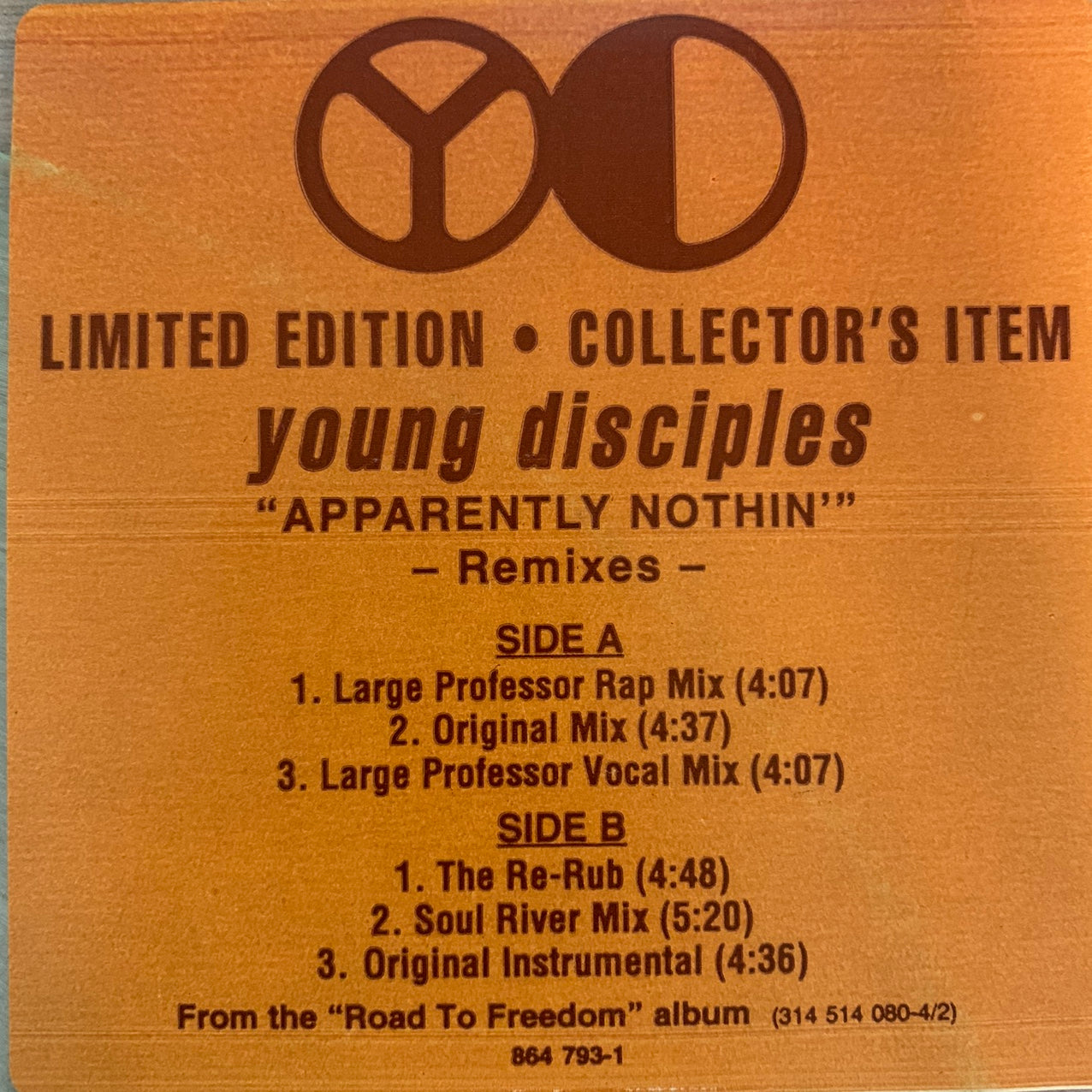 Young Disciples “Apparently Nothin” 6 Version 12inch Vinyl Single Limited Edition Clear Vinyl
