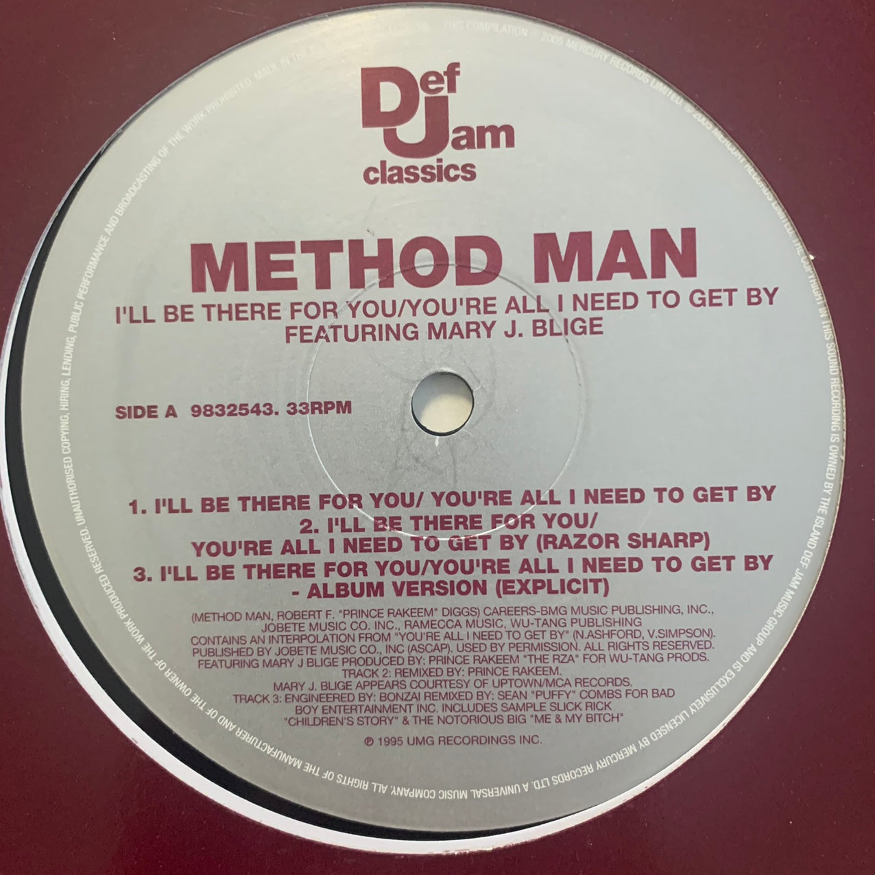 Method Man Feat Mary J Blige “I’ll be There For You” /“What The Blood Clot” 6 Track 12inch Vinyl