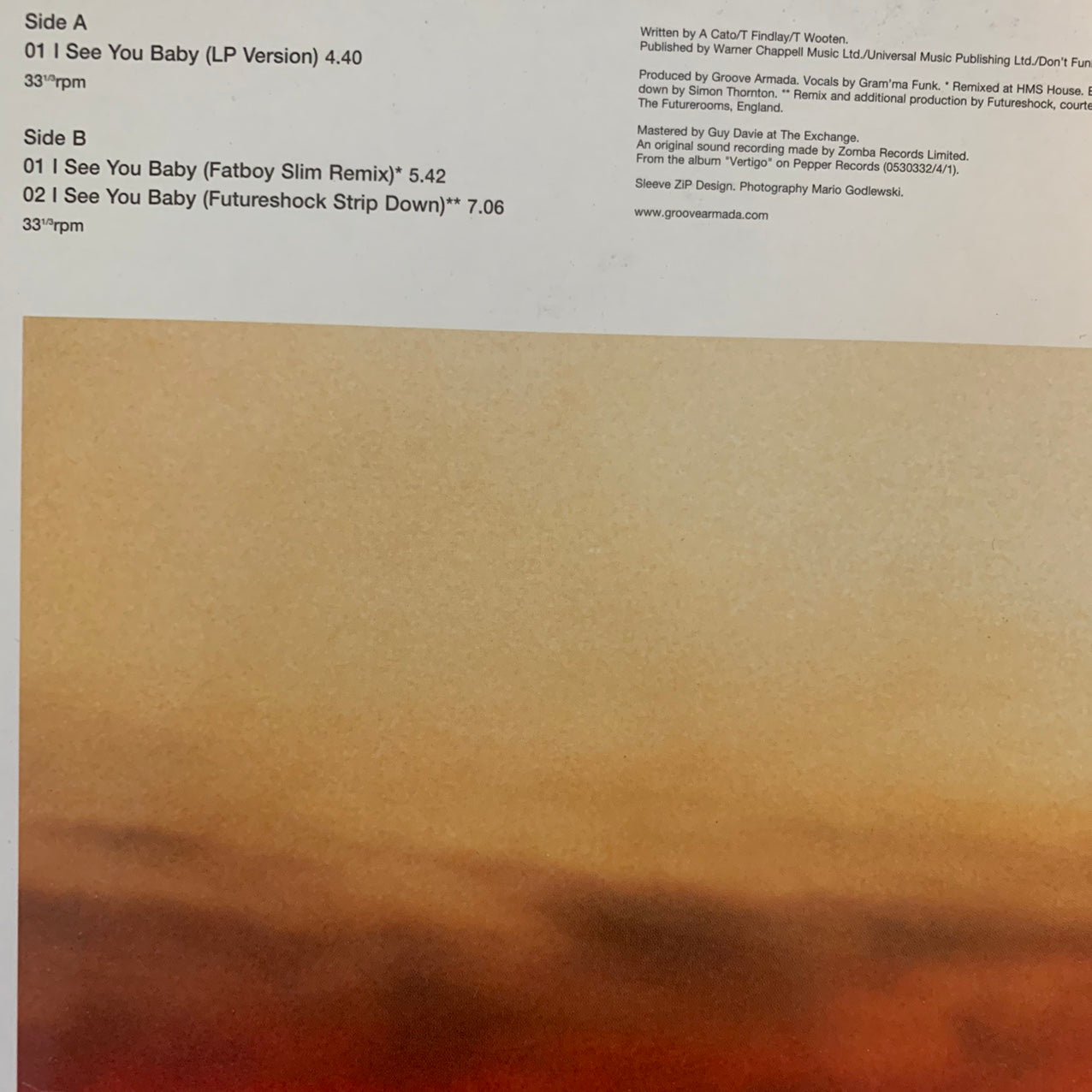 Groove Armada “I See You Baby” 3 Track 12inch Vinyl
