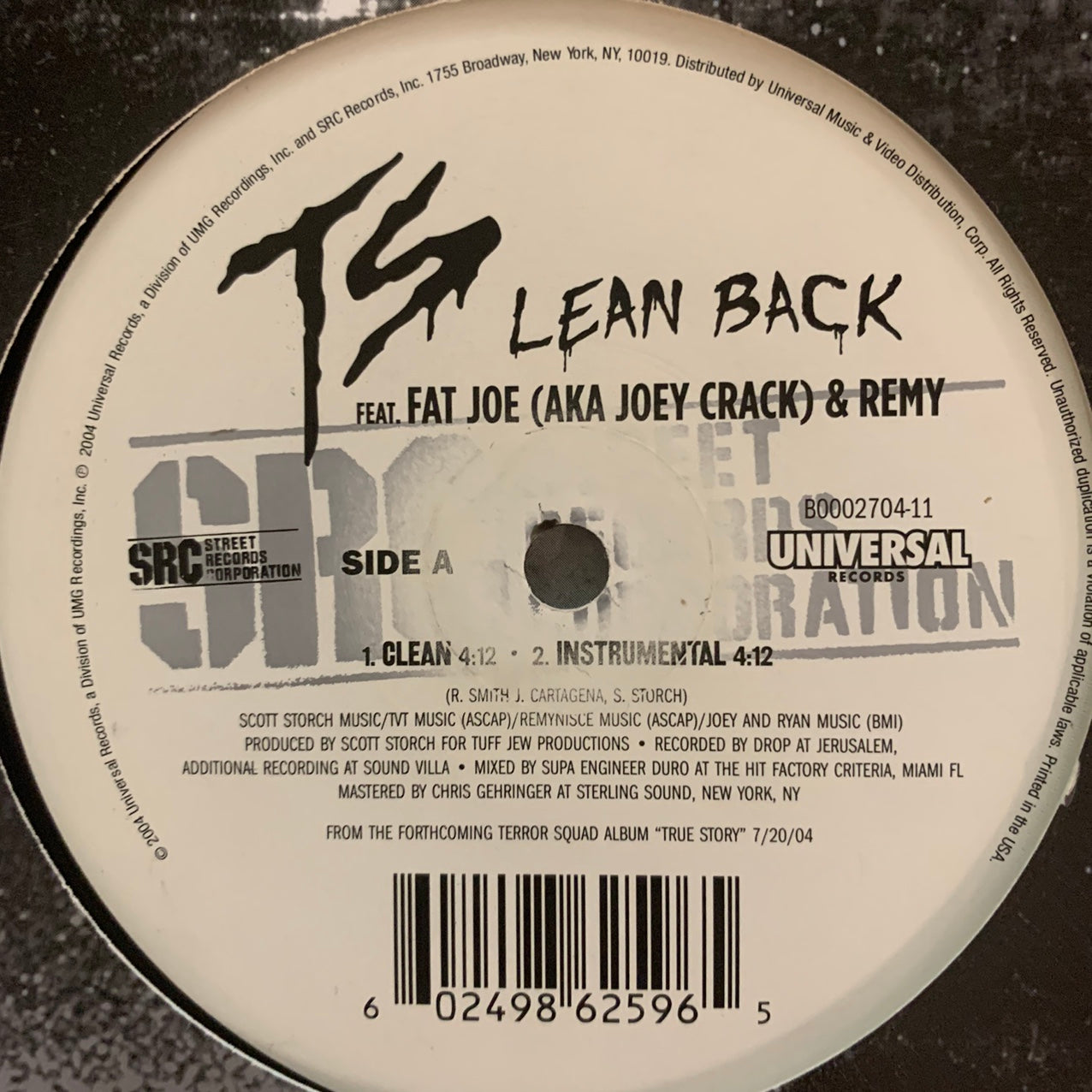 TS Terror Squad “Lean Back” Feat Fat Joe & Remy 4 Version 12inch Vinyl