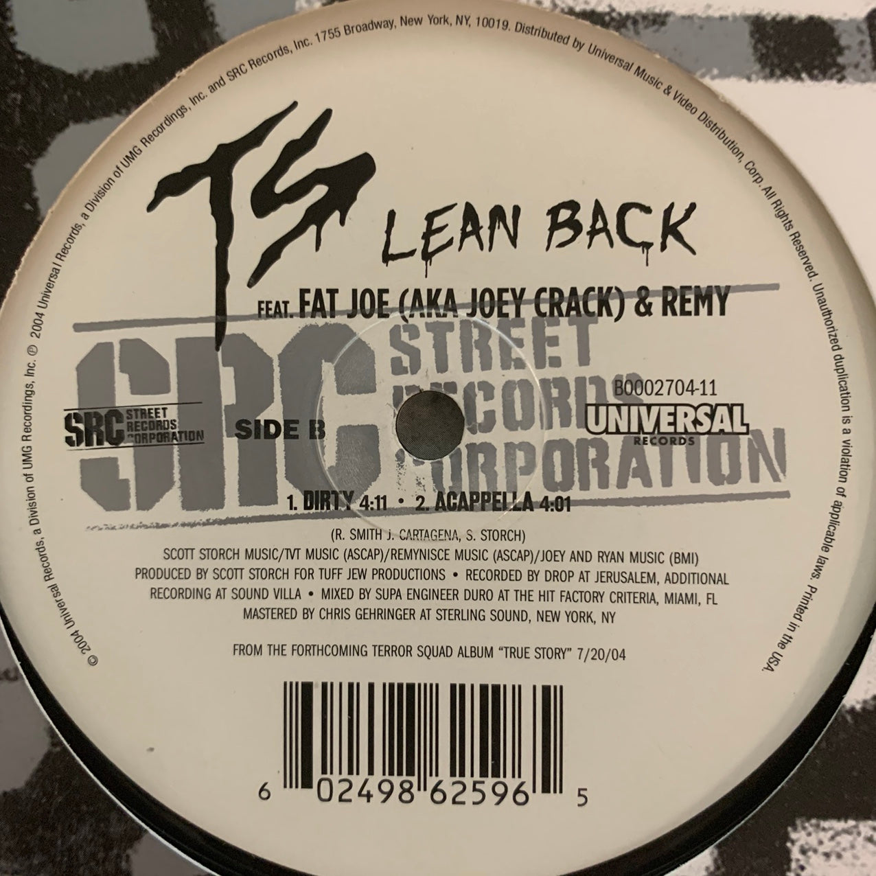 TS Terror Squad “Lean Back” Feat Fat Joe & Remy 4 Version 12inch Vinyl