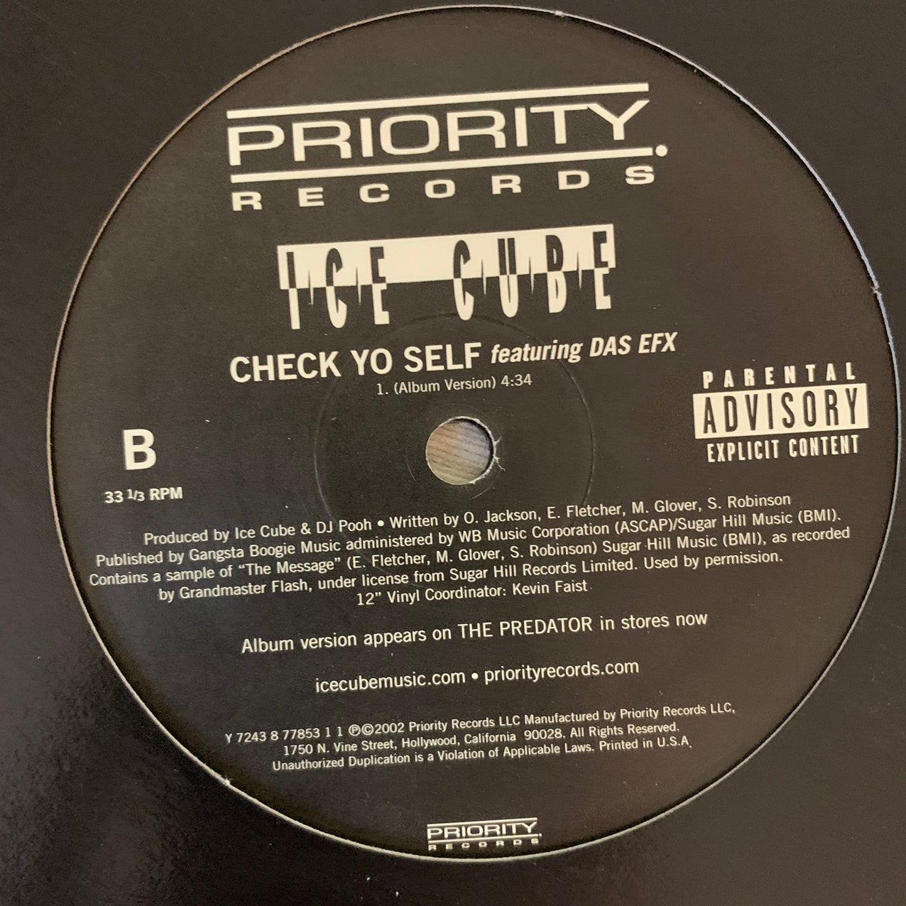 Ice Cube Feat Das EFX “Check Yo Self” 3 Version 12inch Vinyl