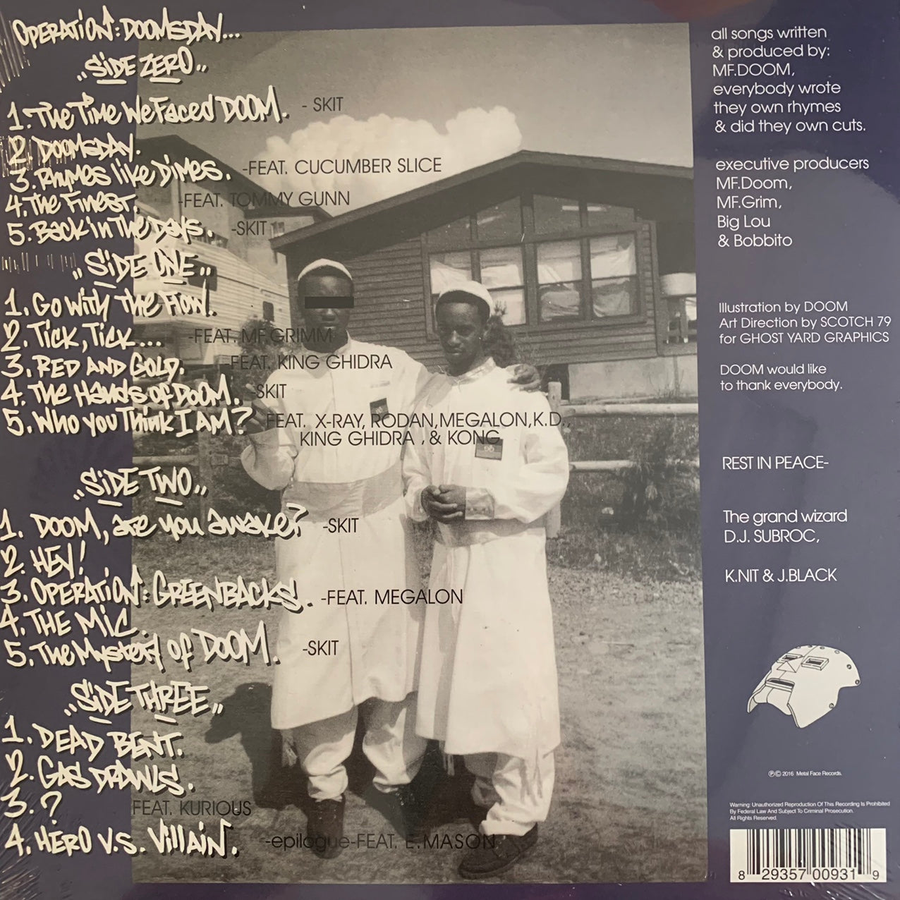 MF DOOM ‘Operation: Doomsday’ 2 X Vinyl Double LP 19 Track Album, Featuring “Doomsday” / “ Red And Gold” / “The Mystery Of Doom”