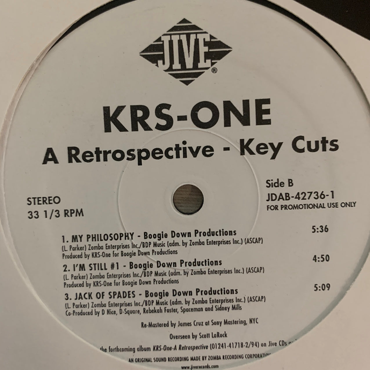 KRS-ONE ‘A Retrospective’ 6 Track 12inch Album Sampler Feat “My Philosophy” / “Jack Of Spades” / “Criminal Minded” / “South Bronx”