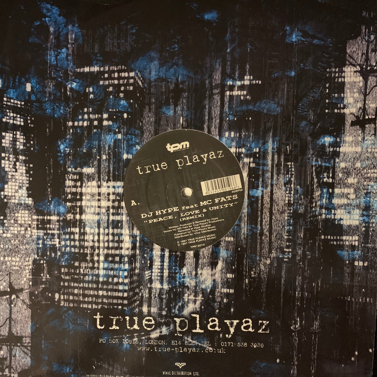 DJ Hype Feat MC Fats “Peace’ Love & Unity” 2 Track 12inch Vinyl