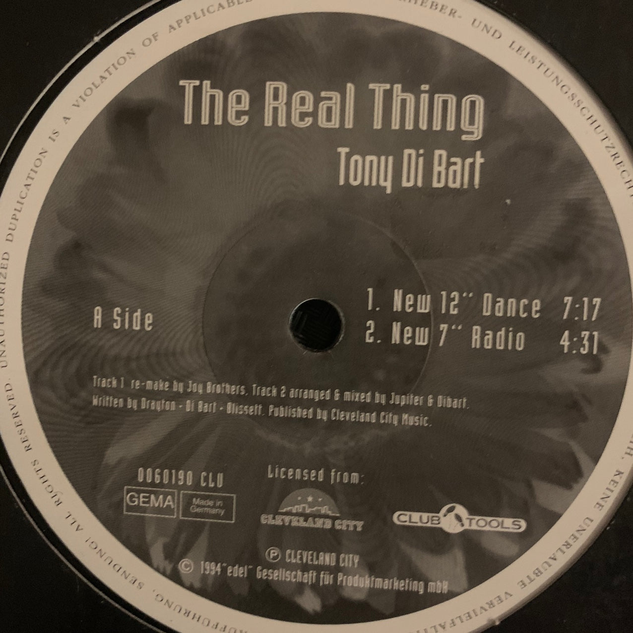 Tony Di Bart “The Real Thing” 5 Version 12inch Vinyl