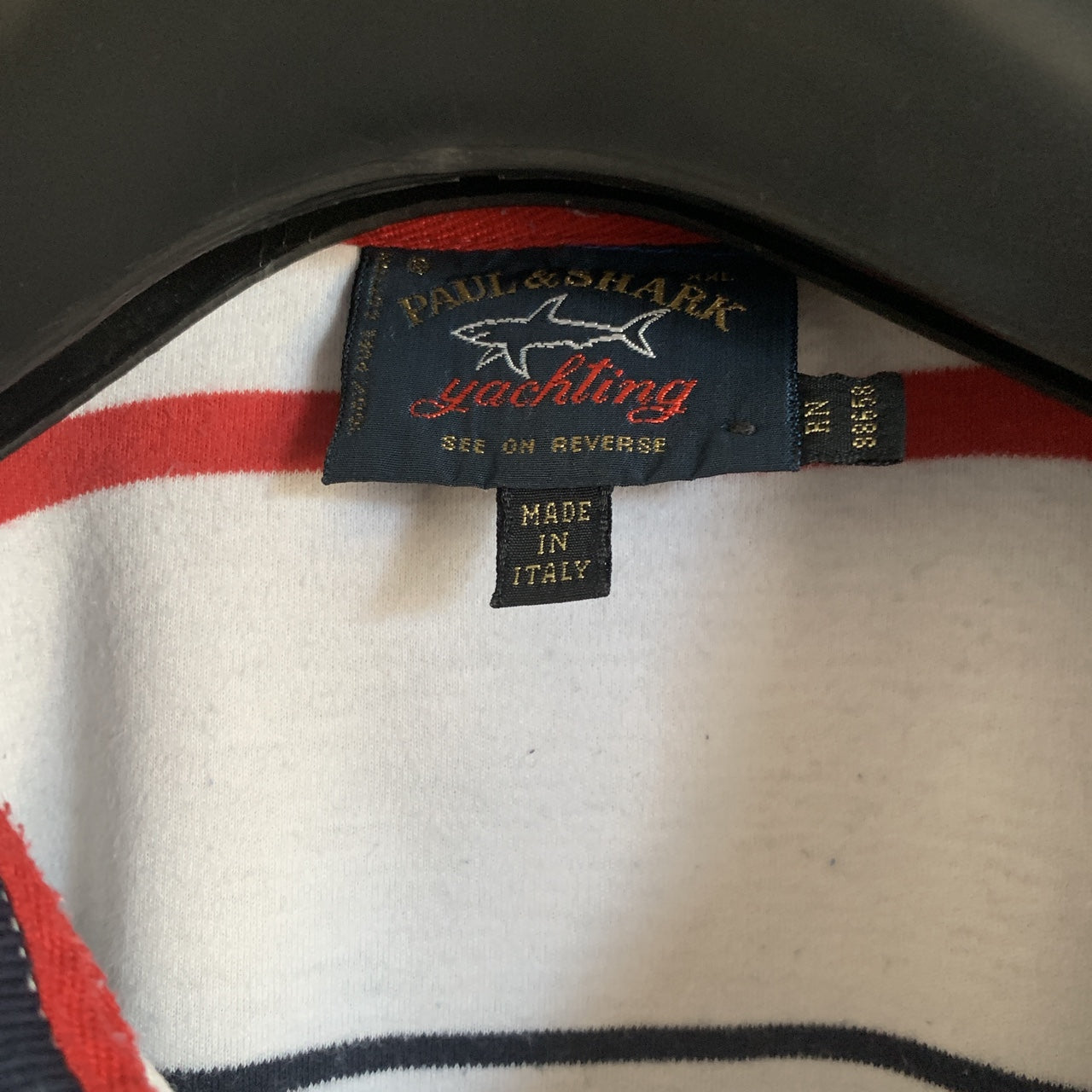 Paul & Shark Vintage Polo Shirt Striped with Blue Shark Motif Size XXL