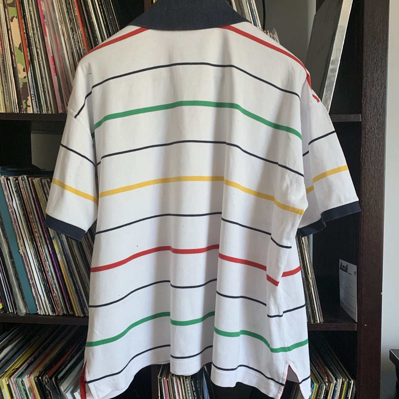 Paul & Shark Vintage Polo Shirt Striped with Blue Shark Motif Size XXL