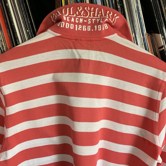 Paul & Shark 100% Cotton Pink and White Stripe Polo Shirt Made In Italy Size Medium