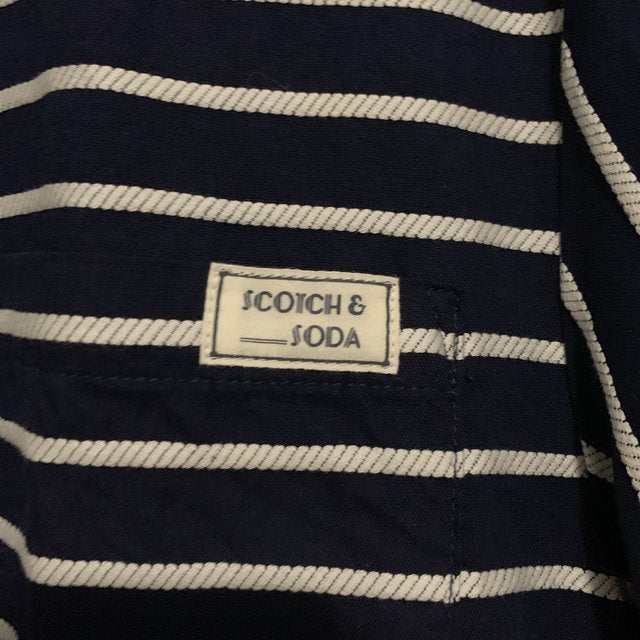 Scotch & Soda Amsterdam Couture white and Navy Blue Stripe Short Sleeve Shirt