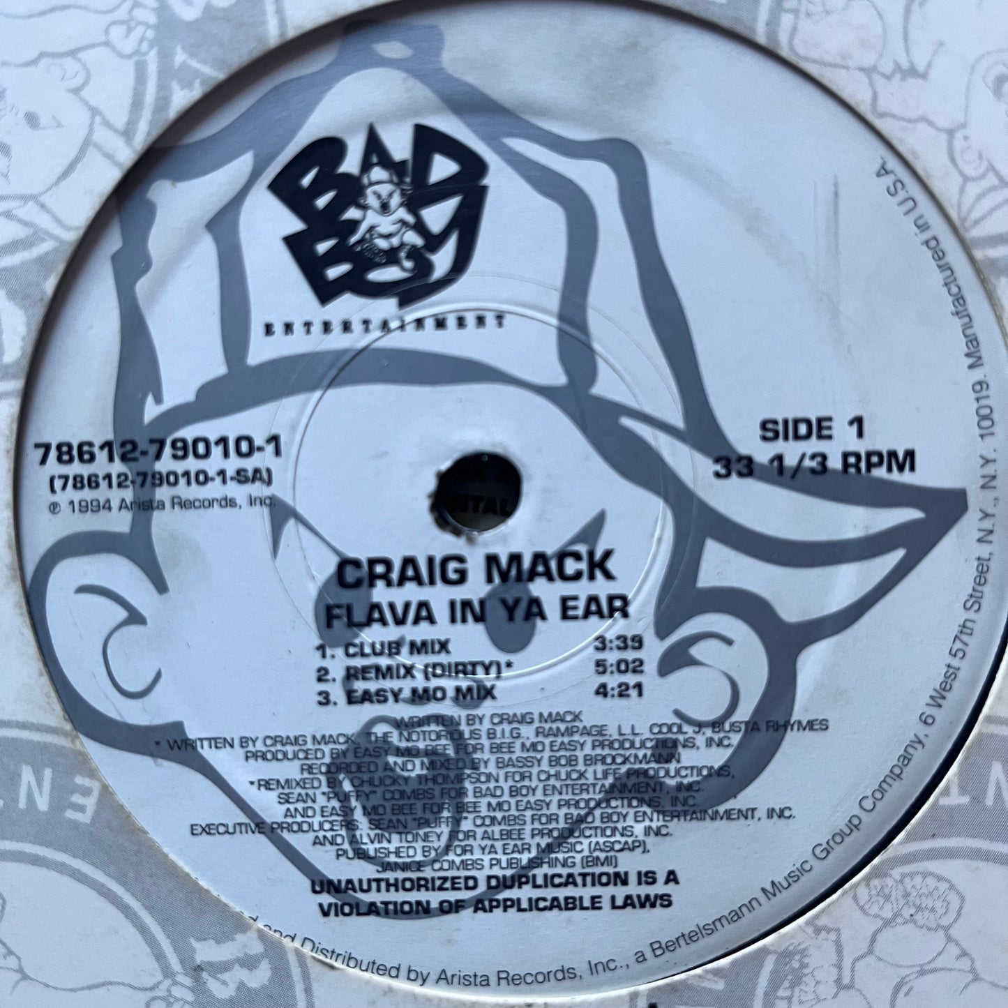 Craig Mack “Flava in 5 Ya Ear” 6 Version 12inch Vinyl on Bad Boy Entertainment