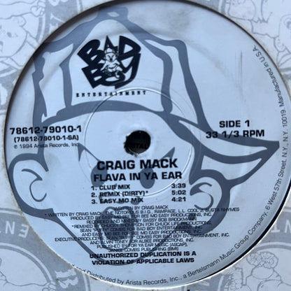 Craig Mack “Flava in 5 Ya Ear” 6 Version 12inch Vinyl on Bad Boy Entertainment